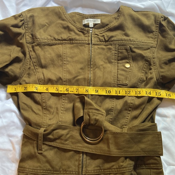 Madewell Olive Green 3/4 Sleeve Belted Jumpsuit coveralls size xs - Picture 12 of 13